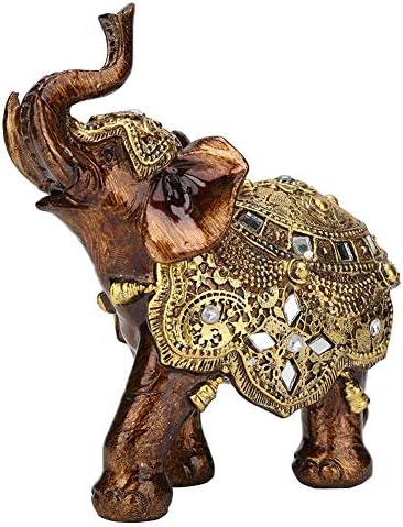 HEEPDD Elephant Statue, Feng Shui Golden Elephant Ornament Lucky Wealth Figurine for Home Office Decoration Birthday House Warming Gift(Gold L)