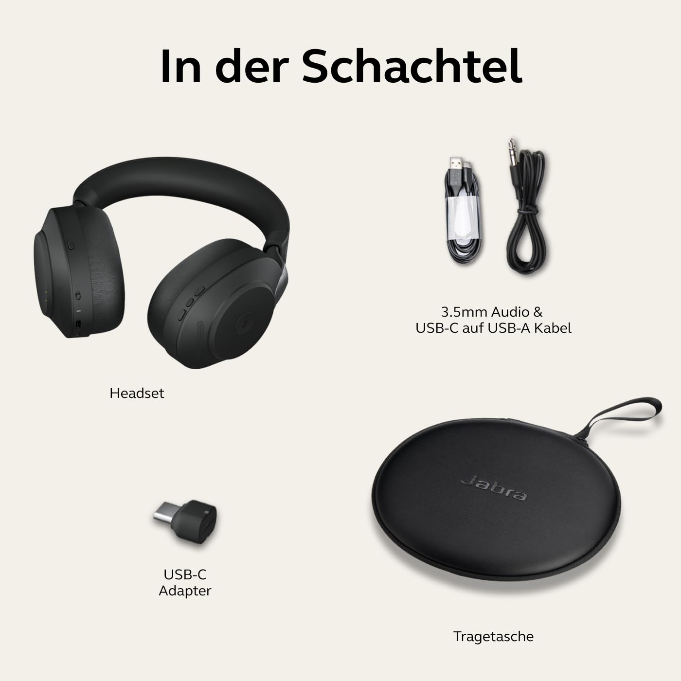 Jabra Evolve2 85 Wireless PC-Headset mit mikrofon - Geräuschunterdrückung UC-zertifizierter Stereo-Kopfhörer mit langlebigem Akku - USB-C Bluetooth-Adapter - Schwarz