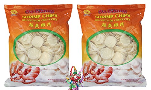 [ 2 x 1 kg] SA GIANG Galletas para gambas, no horneadas, Kroepoek # Y2 + un pequeño colgante de la suerte gratis