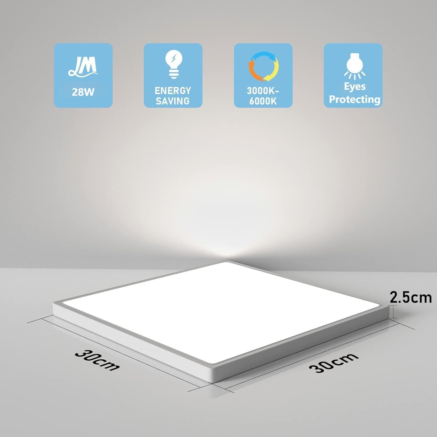 OTREN Plafón LED Techo Regulable, 3000-6500K Lamparas de Techo con Mando a Distáncia, IP44 Luz Led Moderna para Dormitorio Baño Cocina Sala de Estar, Cuadrada, 30CM, Blanco