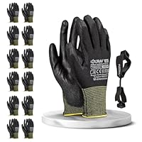 FUZZIO 12 Paar Arbeitshandschuhe Herren Gr 10, Mechaniker Handschuhe, Gartenhandschuhe Herren, Arbeitshandschuhe Damen, Montagehandschuhe, Polyurethan Beschichtung mit Handschuhclip
