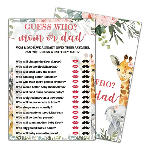 Yuansail Guess Who? Mom Or Dad Baby Shower Game, Gender Reveal Party Supplies, Jungle Animals Safari Floral Green Party Decorations,– 30 Game Cards (bb002-yx06)