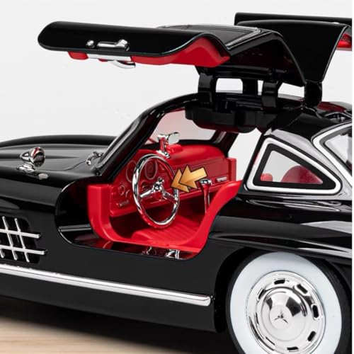 Image of 1:24 Scale Mercedes Benz 300SL Classic Toy Car | Metal Pullback Diecast Car for Kids with Openable Doors, Sound, Light Effects Toy for Car Enthusiasts (Color As Per Available),black