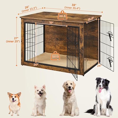 Image of Yaheetech 38in Wooden Dog Crate Furniture w /Cushion for Medium /Large Dogs
