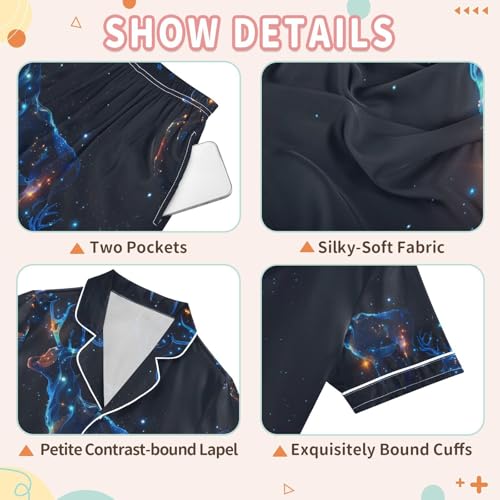 senya A Deer Of Starry Sky Satin Summer Pajama Sets Silk Short Sleeve Button Down Sleepwear3