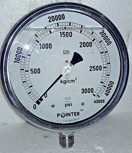 POINTER High Pressure Gauge Dual Scale 0-3000 Bar /0-43000 Psi