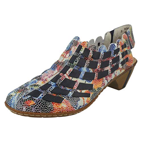 Image of Rieker 46778 Sina Women's Heels - Sling-Backs, Leather Upper, Hand-Woven Design, Anti-Stress Comfort, Flexible Sole, Secure Fit, and Timeless Everyday Style