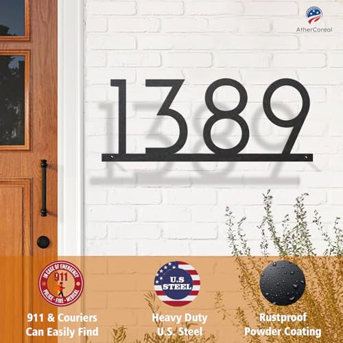 Image of House Numbers for Outside House Custom Metal Address Numbers Sign Rustproof | 14-Gauge Galvanized Steel Powder-Coated 3D Shadow Effect Installation Personalized Address Signs Plaque Multiple Colors Sizes