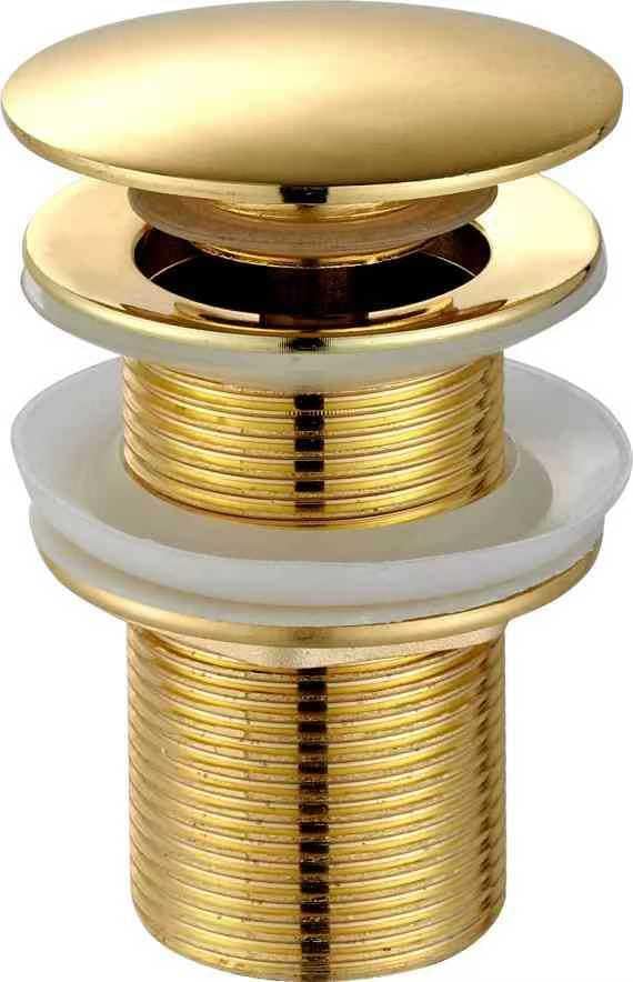 imiiHO 001 - Piletta per lavabo con troppopieno, con gola, tappo in ottone a scatto, cromo oro