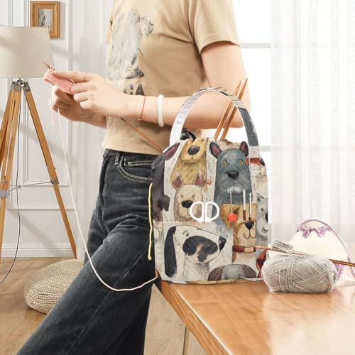 Image of Tatenale Crochet Bag Yarn Bag Knitting Project Bag with Pockets and Handle Portable Yarn Storage Organizer Tangle Free 8.3x11 InchWhimsical Pet Dogs01