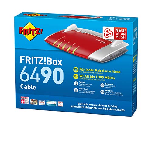 AVM FRITZ!Box 6490 Cable WLAN AC + N Router (DOCSIS-3.0-Kabelmodem für Kabelanschluss, bis 1.300 Mbit/s (5...