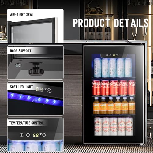Image of Antarctic Star Beverage Refrigerator Cooler ETL Approved - 95 Can Mini Fridge Glass Door for Soda Beer Wine, 32-61℉, Quiet Compressor, Removable Shelves for Home, Office or Bar, 2.3 cu.ft