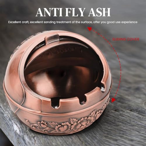 Image of HASTHIP Peacock Ashtray Retro Zinc Alloy Ashtray with Closing Lid Decorative Embossing Peacock Ashtry with 3 Cigarette Holder Grooves Home Gift Car Ashtry, 10x10x9cm