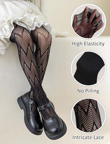 Happy Cherry Girls Lace Tights Fishnet Stockings Kids High Waist Mesh Tights Hollow Out Pantyhose Leggings2