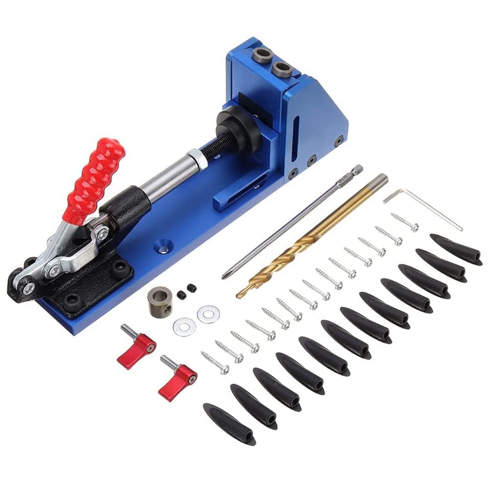 ASerZenith Pocket Hole Jig Kit Aluminum Pocket Hole Jig For Diy Carpentry Projects, Wood Toggle With Drilling Bit Hole