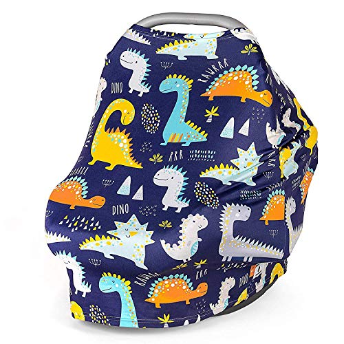 Image of Multi Use Nursing Breastfeeding Cover Scarf - Car Seat Canopy - Shopping Cart - High Chair - Stroller and Carseat Covers for Boys and Girls-Infinity Stretchy Shawl - Baby Shower-Dinosaurs