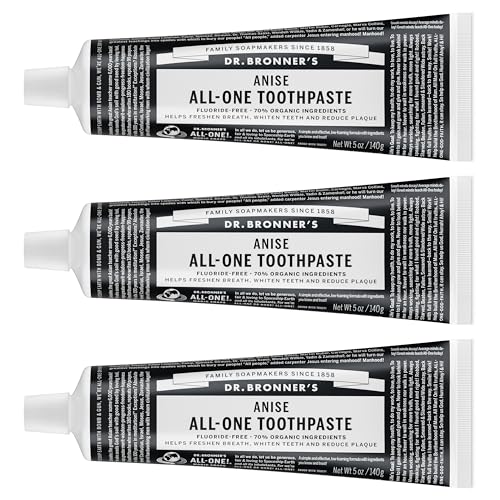 Dr. Bronners All-One Toothpaste Anise 5 oz 3-Pack Fluoride-Free Toothpaste for Adults SLS-Free 70% Organic & Natural Ingredients Vegan Helps Freshen Breath Reduce Plaque Whiten Teeth