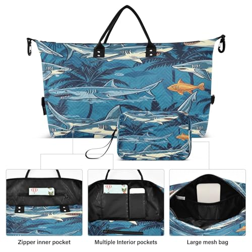 Shark Flower Travel Duffel Bag Large Capacity Weekender Bag with Toiletry Bag Detachable Shoulder Strap Travel Tote Bag for Women2