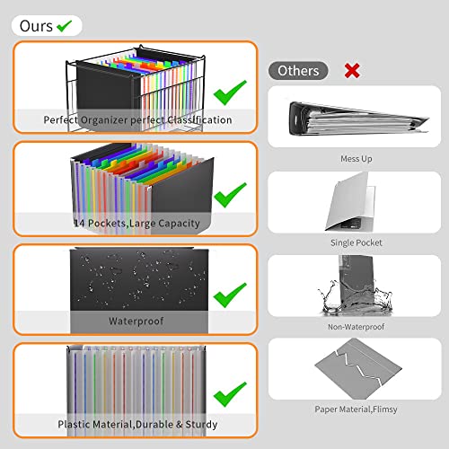 13 Pockets Plastic Hanging File Folders,Expanding Hanging File Organizers Letter Size,25”Accordion Expandable Filing Cabinets, Desk Organizers And Accessories For Office Supplies Large Capacity #TOP4