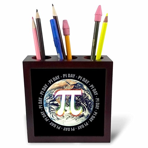 3dRose LLC Pi Day on Earth Symbol on Black Background 5-Inch Tile Pen Holder