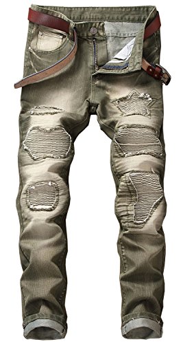 YTD Mens Distressed Ripped Biker Slim Jeans Stretched Moto Denim Pants