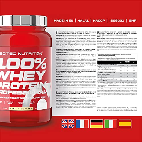 Scitec Nutrition 100% Whey Protein Professional - Angereichert mit zusätzlichen Aminosäuren und Verdauungsenzymen - Glutenfrei - Palmölfrei, 920 g, Vanille