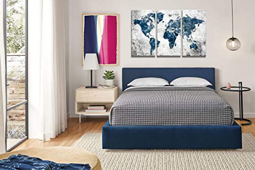 Framed Wall Art Map Of The World Watercolor Abstract World Map Wall Decal Large Office Canvas Wall Art Painting For Bedroom Wall Decoration For Living Room 3 Piece Blue Artwork For Walls 16X32Inch #TOP3