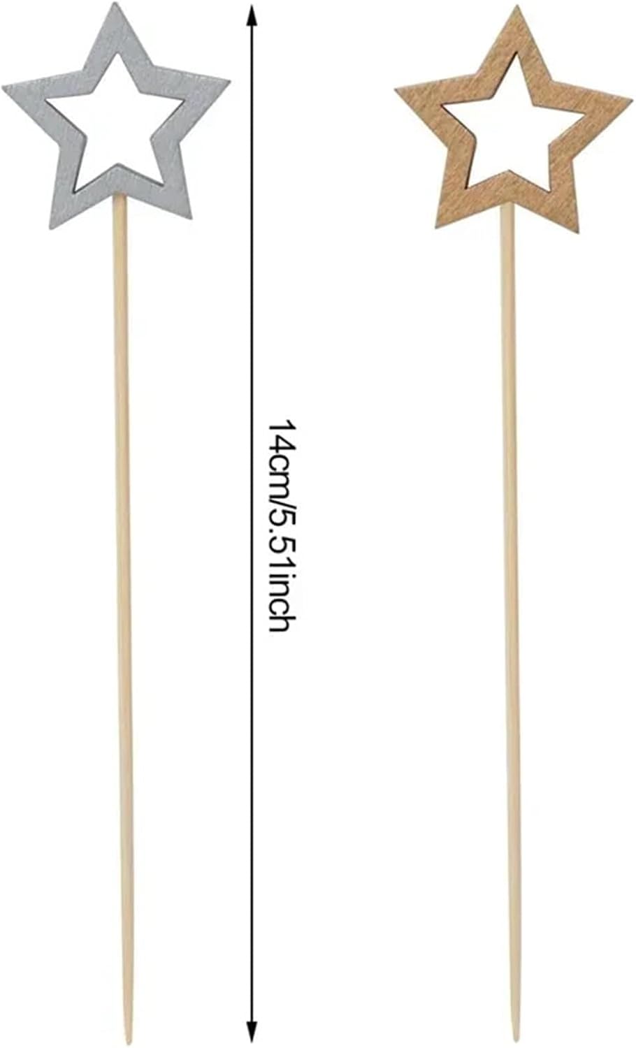 Cocktail Picks 400pcs Pentagram Bamboo Stick Cocktail Picks Decorative Toothpicks Skewers Forks Silver