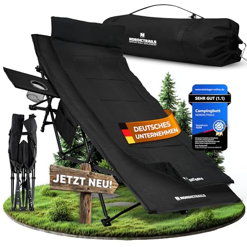 𝐍𝐎𝐑𝐃𝐈𝐂𝐓𝐑𝐀𝐈𝐋𝐒 Feldbett Campingbett klappbar XXL gemütliche Campingliege Faltbar & leicht für Outdoor Gästebett, Liege, Klappbett, Angelliege, Camping Karpfenliege mit superweicher Matratze