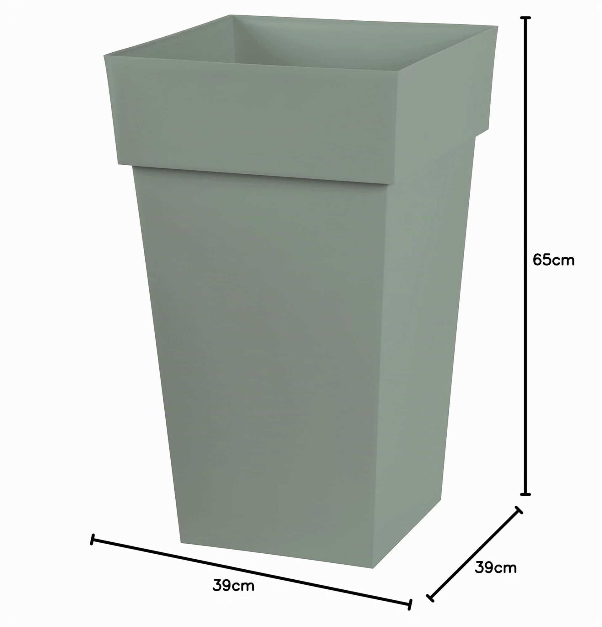 EDA – Maceta Cuadrada Alta Toscana – Volumen 62 L – 39 x 39 x 65 cm, Verde Laurel