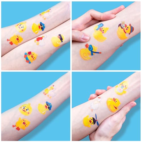 Image of 96 PCS Duck Pre-Cut Temporary Tattoos for Kids | Cute Farm Animal Themed Birthday Party Favors, Supplies, Decorations, Fake Tattoo Stickers, Rewards & Gifts For Boys & Girls