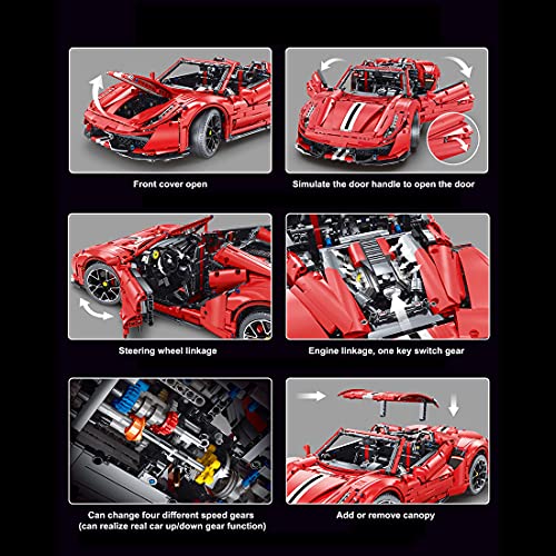 YaYashow Technik Sportwagen, 1:8 488 Supercar Auto Bausteine Modell, 3386Pcs Klemmbausteine Bausatz Kompatibel mit Lego… – Bild 5