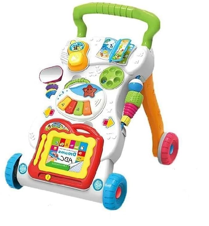 Baby Walking Toys, First Steps Baby Walker with Music & Activities, 2-in-1 Multifunctional Push Walker & Sit-Play Toy for Intelligence Development, Learning Walking Aid