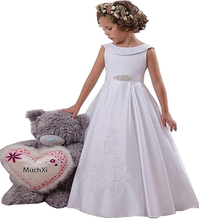 Vestido blanco de primera comunión para niñas,...