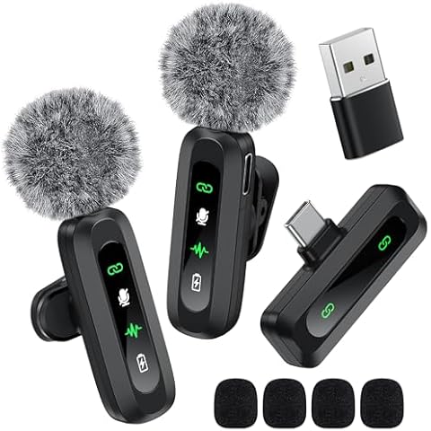 GoorDik 2 Pack Wireless Lavalier Microphone for Android Phone, Mini Microphone for Video Recording, Type-C Mini Mic Crystal Clear Recording with USB-C for Podcast, ASMR, TikTok, Content Creator Cover