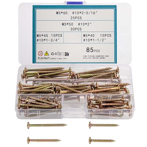 TOOINKCV 85pcs Coarse Thread Drywall Screws, Drive BugleHead Wood Screws Assortment Kit, #10 2-5/16" to 1-1/2"