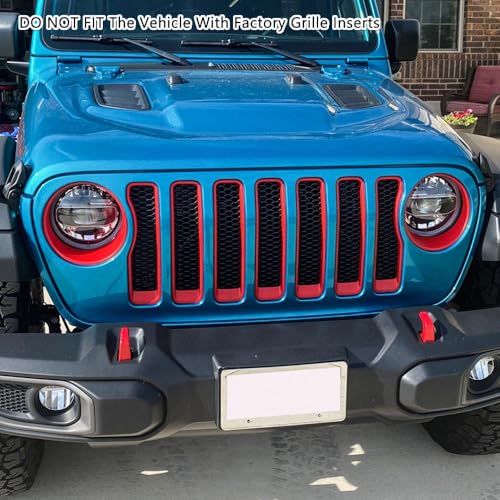 Image of 9PCS Grille Inserts Headlight Cover Kit Fitment for Jeep (2020-2023) Gladiator JT (Red, JT)