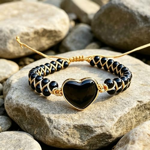 Image of Women Boho Wrap Bracelet,Handmade Natural Stone Crystal Emperor Beads Heart Bracelet, Fashion Bohemian Jewelry Gift for Women