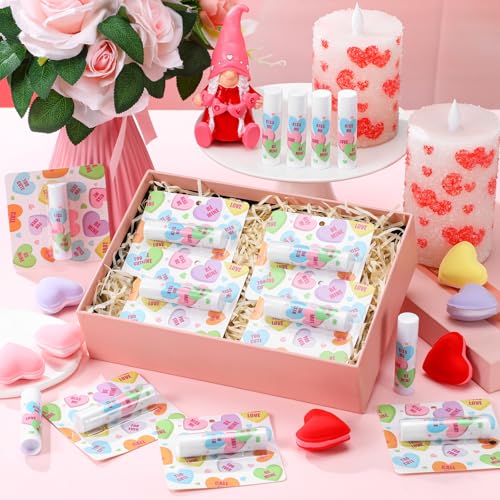 Image of 24 Pcs Valentine Lip Balm Bulk Gifts for Girls, Party Favors, Classroom Rewards, Travel Size Lip Moisturizer, Pride Month Exchange Bridal Pink Heart True Love
