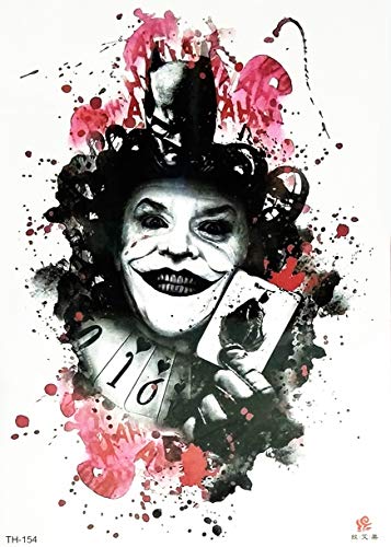 PARITA Big Tattoos Fake Joker Face Poker Cards Cartoon Temporary Tattoo Sticker Tattoos