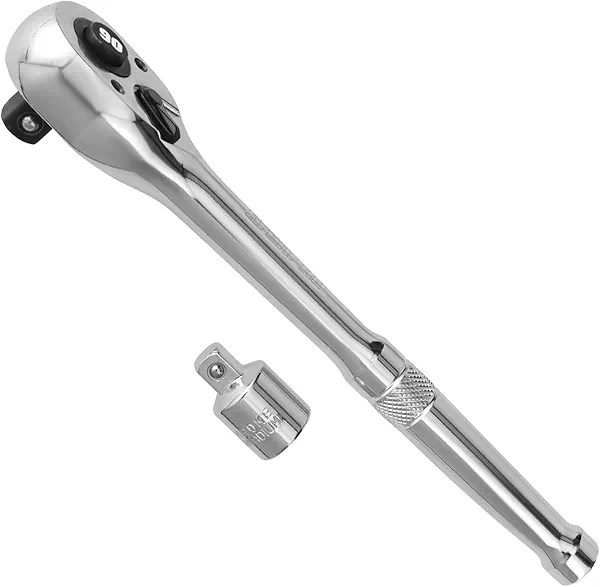 GRENPRO 3/8 Ratchet Socket Wrench, 90-Tooth Reversible Mini Ratchet Wrench with Adapter, Quick Release, Full Polished Ratchets, Chrome Alloy Made 3/8 inch Small Socket Wrench Set
