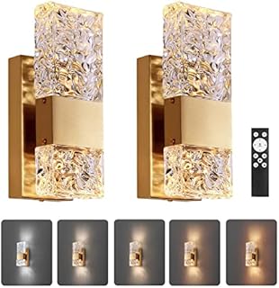 HITOO Wall Sconces Set of Two, Modern Wall Lights 3000K-6000K Dimmable LED Crystal Lights with Remote Wireless Lights for Bedroom, Living Room, Hallway, Bathroom Vanity Fixtures