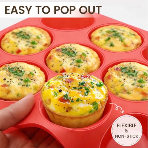 Image of CAKETIME Silicone Muffin Pan 3 Pack Regular 12 Cup Muffin Tin for Baking Banana Muffins Cupcakes Egg Muffins