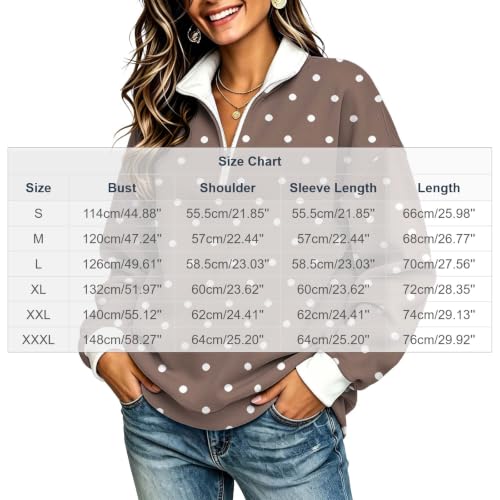 Polka Dot Sweatshirt Women 1/4 Zip Fleece Collared Casual Pullover Top - image 3