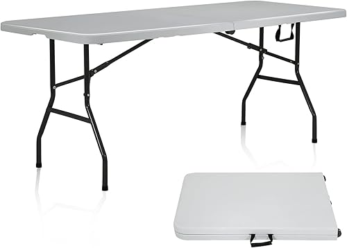 Mesa plegable para exteriores de 4 pies, altura ajustable, mesas de comedor de plástico para fiestas, mesa plegable con asa de transporte para