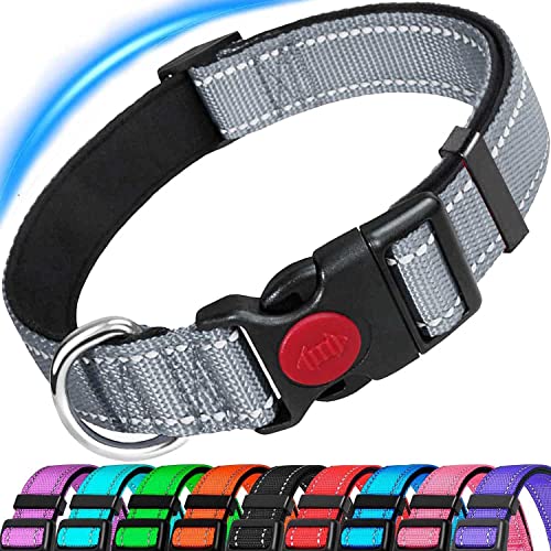 Dog Collar, Reflective Adjustable Basic Dog Collar with Soft Neoprene Padding, Durable Nylon Pet Collars for Puppy Medium Dogs