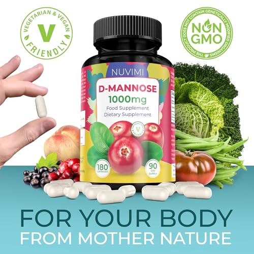 Image of D Mannose 180 Capsules - 1000 mg per Dose - Dietary Supplement Helps Promote Urinary Tract Health - Natural Vegan UTI Defense (Pack of 2)