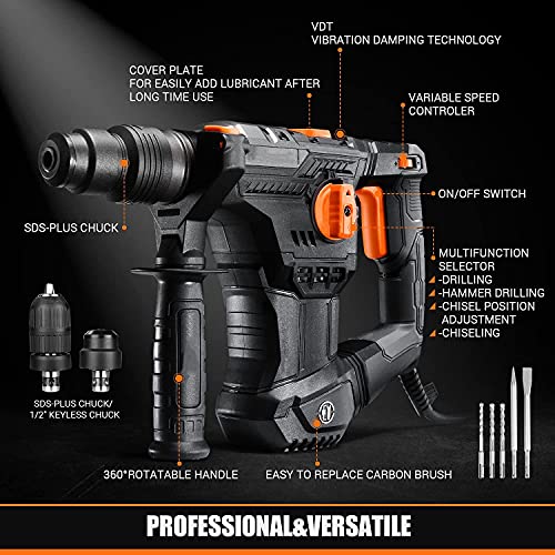 Martillo-Percutor-Martillo-Perforador-5J-Energia-de-Impacto-SDS-Plus-Mandril-4-Funciones-en-1-con-Embrague-de-Seguridad-Utilizado-para-Concreto-Metal-y-Piedra-TRH02A