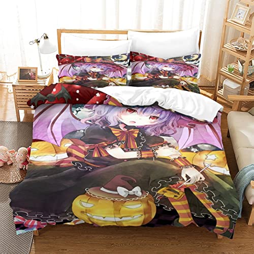 Víspera de Todos los Santos 3 Piezas Juego De Funda De Edredón , 3D Personajes de Anime Juego De Cama, Fundas De Almohada A Juego, para Adolescentes, Adultos King(220x240cm) Cover