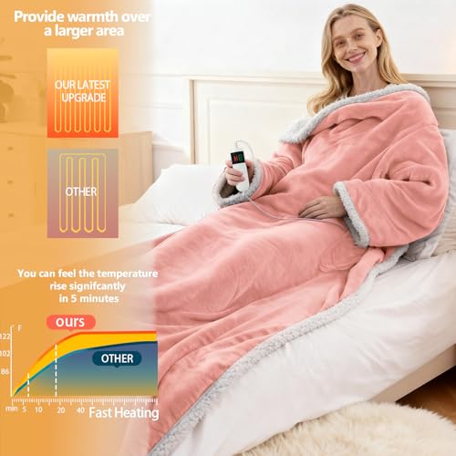 Image of Wearable Heated Blanket With Sleeves & Foot Pocket, Heated Throw Blankets Fast Heating Blanket With 10 Heat Settings Auto Shut Off Over-Heat Protection-Warm Gift, Machine Washable, 52 inch*72 inch+18 inch